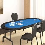 Blat masă de poker, 10 jucători, pliabil, albastru 208x106x3 cm, Casa Practica