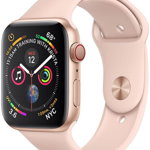 Smartwatch Apple Watch 4, 44mm, LTPO OLED Retina Display, GPS, Bluetooth, Wi-Fi, 4G, Bratara Sport Roz, Carcasa aluminiu, Rezistent la apa si praf (Gold)