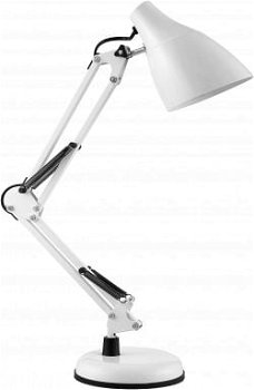 Lampa de birou VIRONE DIAN DL-1/W, E27, 60 W, 3 articulatii mobile, cablu 110 cm cu comutator, otel, alb, Orno