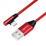 Cablu de date Logilink, CU0145, USB 2.0 (T) la USB 2.0 Type-C (T) la 90 grade, 0.3m, Premium (Rosu)