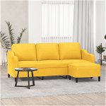 Canapea cu 3 locuri si taburet, textil, galben deschis, 180 cm, model 5, VidaXL