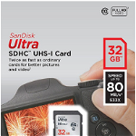 Cardul de memorie SanDisk Ultra SD SDHC UHS-I, 32 GB, Negru