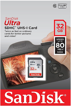 Cardul de memorie SanDisk Ultra SD SDHC UHS-I, 32 GB, Negru