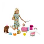 Papusa Barbie Puppy Party Mattel, plastic/textil, catei inclusi, 3 ani+, Mattel