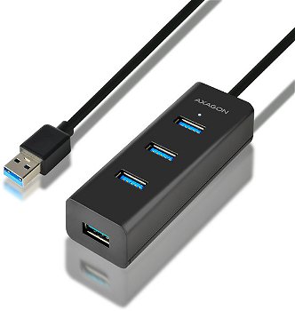Hub USB Axagon HUE-S2BL, 4x USB3.0, cablu 1.2m, incarcare micro USB, Axagon