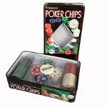 Joc de poker in cutie de aluminiu cu 2 pachete de carti si 4 x 25 jetoane (albastru, verde, alb si rosu), 192 x 117 x 50 mm, OEM