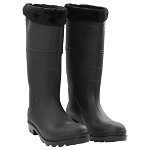 vidaXL Cizme de ploaie cu șosete detașabile, negru, mărime 45, PVC, vidaXL