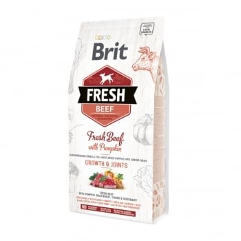 Brit Fresh Bones & Joints Junior L-XL, Vită cu Dovleac, hrană uscată conținut redus cereale câini junior, 12kg, Brit