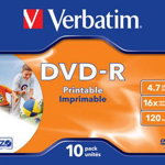 DVD-R, 4.7GB, 16X, carcasa jewel, printabil, VERBATIM Wide Photo Printable - ID Branded
