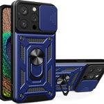 Husa Hybrid Armor Camshield pentru iPhone 14 Pro cu capac pentru camera in albastru, ForIT
