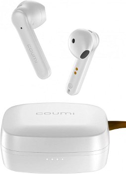 Casti wireless COUMI, Bluetooth 5.0, 4 microfoane, alb, IPX7, 27 ore