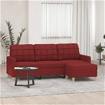 Canapea cu 3 locuri si taburet, textil, rosu vin, 180 cm, model 1, VidaXL