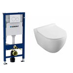 Set rezervor Geberit Delta Duofix cu vas WC suspendat Fluminia Minerva Alb si clapeta alba, Fluminia, Geberit