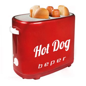 Aparat hot dog Beper, 750 W, 5 niveluri preparare, tava detasabila, design vintage, Beper