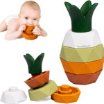 Jucarie educativa Montessori pentru bebelusi BoodiBou, silicon, multicolor , 10,5 x 7,2 x 6,2 cm, 