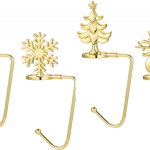 Set de 4 carlige pentru decoraiuni de Craciun ACBungji, zinc, auriu,