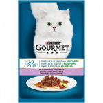 Hrana umeda pentru pisici, Mini-fileuri in sos cu Vanat si Legume, plic 85 g, Purina Gourmet Perle