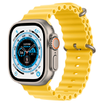 Smartwatch Apple Watch Ultra Cellular, ecran LTPO OLED, Bluetooth, Wi-Fi, GPS, Bratara Elastomer 49mm, Carcasa titanium, Rezistent la apa 10ATM (Galben)