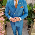 Costum de barbati elegant albastru deschis: Sacou si Pantalon - C4080, 