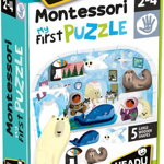 Puzzle Headu Montessori Primul meu puzzle - Polul Nord, 7 piese, 5 figurine lemn, Headu