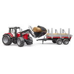 Utilaj Bruder Tractor Massey Ferguson 7480 cu Incarcator Frontal si Remorca Pentru Lemne, Bruder