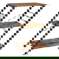 Carucior servire cu 3 etajere, Design industrial, Maro+Negru, 