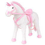 vidaXL Jucărie unicorn din pluș în picioare, alb și roz, XXL, vidaXL