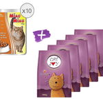 Pachet Hrana uscata pentru pisici cu pasare 1kg x 5 buc, Cat Joy + Plic cu pui ficat in sos 100g x 10 buc,Miau Miau, Miau Miau