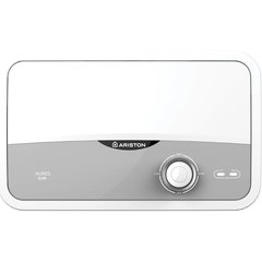 Ariston Incalzitor instant electric pentru apa Ariston Aures Slim, Instalare single-point, Protectie electrica IP25, Termostat cu siguranta dubla, 4 setari de putere, Kit robinet/dus, Ariston
