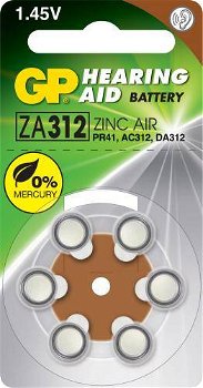 Baterie auditiva ZINC AIR GP ZA312 PR41 AC312 DA312 7.9x3.6mm 1.45V 6buc, GP