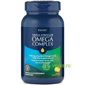 Omega Complex Acizi Grasi Omega-3-6-9, 90 capsule, aroma de lamaie, GNC, GNC