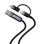 Cablu 4in1 Tellur USB/Type-C to Type-C (PD65W)/tip Lightning (PD20W), 1m, negru