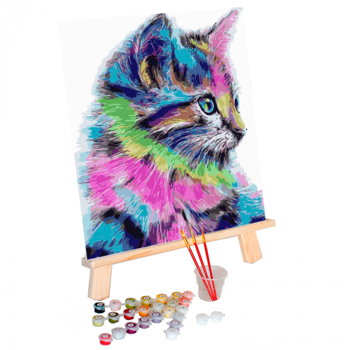 Set pictura pe numere, cu sasiu, Colourful Kitten, 40x50 cm