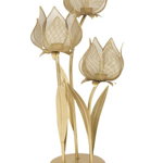 Suport lumânare Flowery, 66x35x27 cm, metal, auriu, Mauro Ferretti