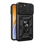 Husa telefon compatibila huawei nova y61, protectie camera slide and snap soft premium, magnetic ring holder, popgrip, anti-shock, negru