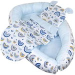 Set 3 piese Baby Nest cu Pernita si Salteluta, fata dubla Blue Rainbow - Blue/Bleumarin