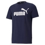 Puma, Tricou de bumbac cu imprimeu logo Essential, Bleumarin/Alb, XS