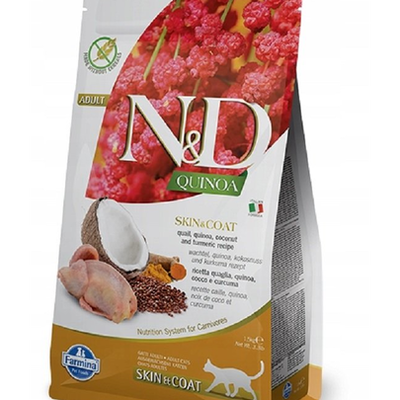 Hrana uscata cu prepelita,quinoa si cocos pentru pisici N&D Quinoa, 1500 g, Farmina