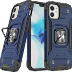 Husa Ring Armor pentru iPhone 14 Plus cu functie de suport si suport pentru inel in albastru, Wozinsky