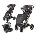 Set carucior, Lorelli Storm, 2 in 1, pana la 22 kg, cos auto inclus, cadru aluminiu, Luxe Black