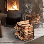 Suport pentru lemne de foc Suport lemne cu 2 roti carucior din metal, negru, 56x40x90.5cm Outsunny | Aosom RO, Outsunny