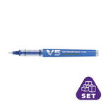 Set 10 rollere V5 Hi-Tecpoint reincarcabile Pilot 0.5 mm varf fin Roller V5 Hi-Tecpoint reincarcabil 0.5 mm 10 buc/bax Albastru, Pilot