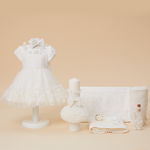 Set Botez Cataleya 3 Piese ( Rochita+Lumanare +Trusou ) Personalizat Botez AnneBebe 9 - 18 Luni / Ivory, AnneBebe