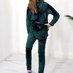 Compleu casual, Zoya Kids, din catifea, cu pantaloni slim si bluza cu gluga, Verde, FashionForYou