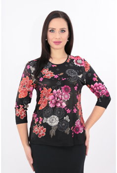 Bluza din vascoza neagra cu print floral