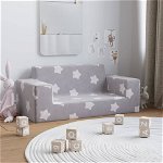 Canapea pentru copii 2 locuri vidaXL, gri deschis cu stele, plus moale, 83.5 x 40.5 x 34.5 cm, 1.7 kg