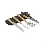 Set 4 piese din inox si maner de lemn, pentru gratar plus borseta depozitare / ZTS 8337 Engros, 