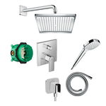 Set de duș, Hansgrohe, cu baterie Vernis Shape, pălărie Crometta E 240 și pară de duș, cot racord și furtun, Hansgrohe