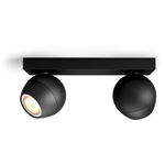 Spot LED Dublu Philips Hue Buckram, Bluetooth, 2xGU10, 2x5W, 700 lm, lumina alba (2200-6500K), IP20, 25.2x8.2cm, Metal, Negru, Intrerupator cu variator inclus, Philips