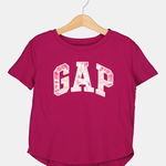 GAP, Tricou asimetric cu imprimeu logo, Galben sofran/Roz, 120 CM Standard